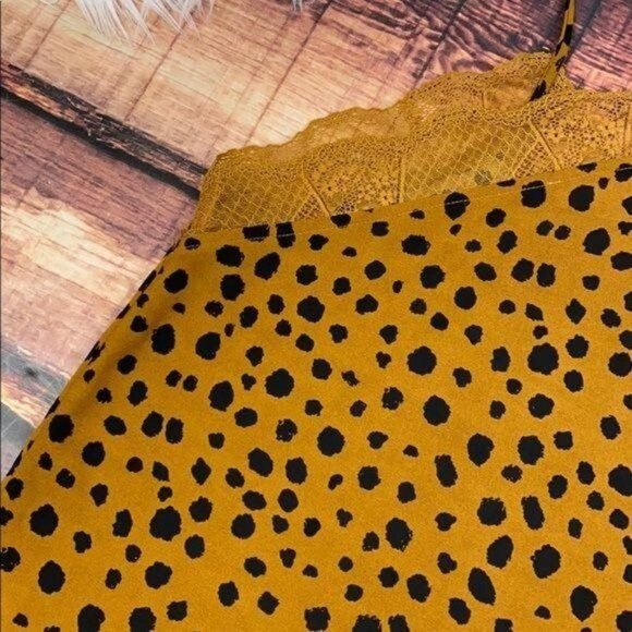 Spotted Leopard Lace Trim Cami Tank Top - Picture 6 of 6